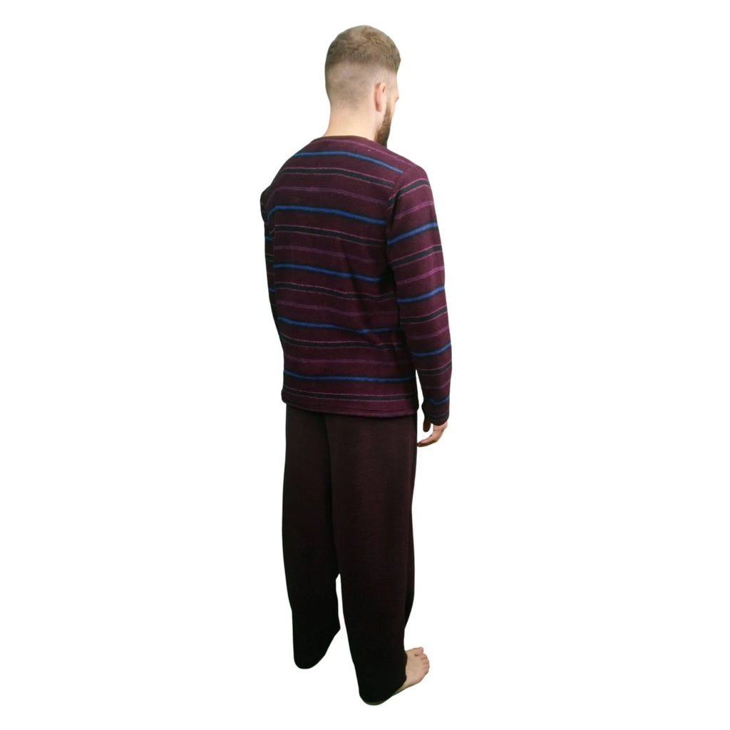 Mens Fleece Warm Soft Pyjamas Striped PJ Set Nightwear Nightsuit Pyjama S-4XL