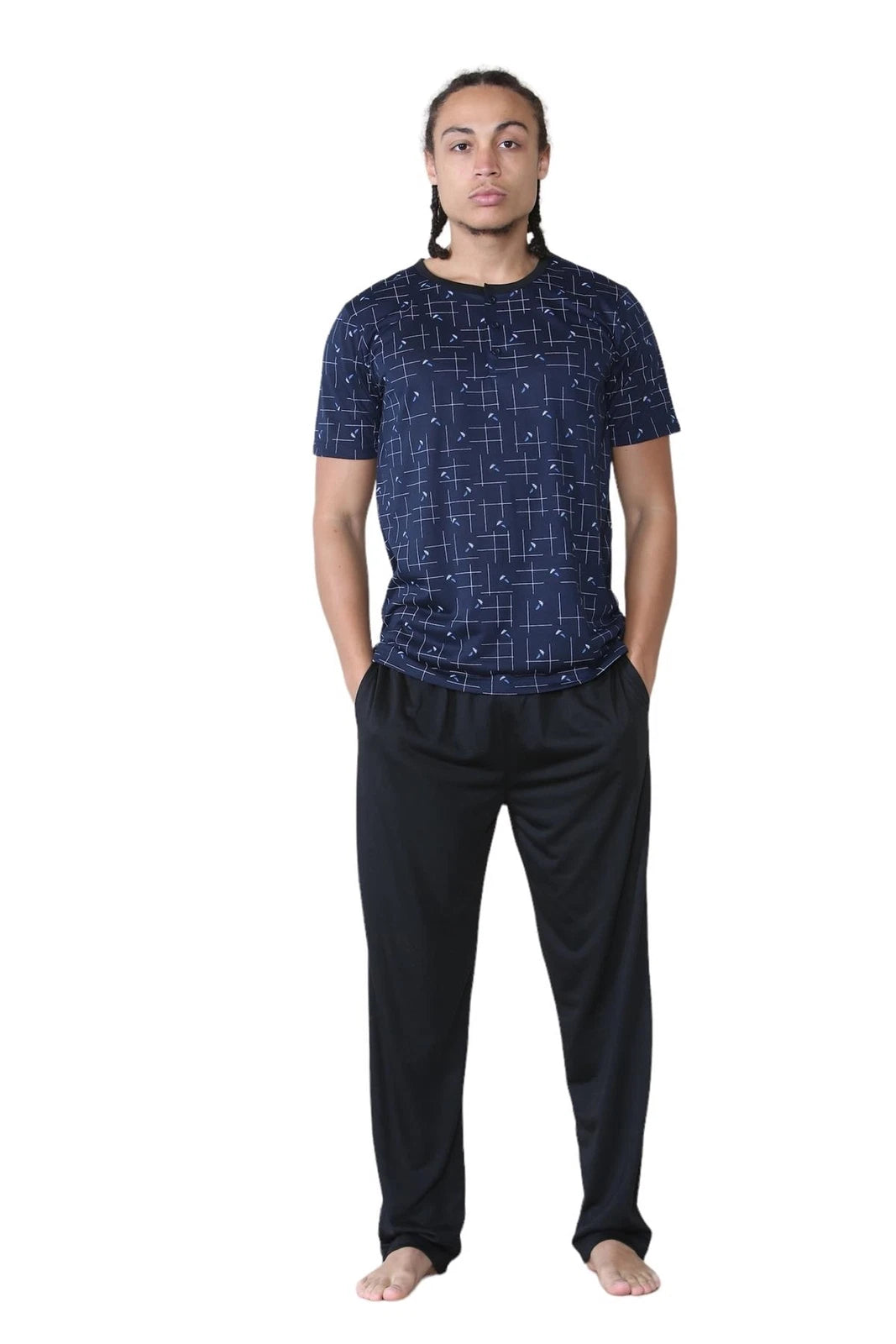 Mens Pyjama Set Short Sleeve Printed T-Shirt & Bottoms Lounge Sleepwear