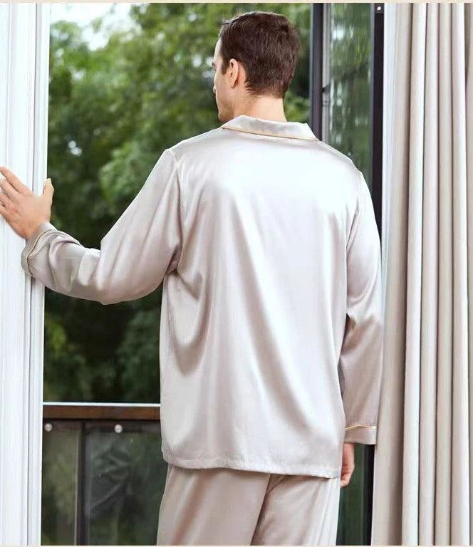 NEW Men's 22MM 100% Silk Pajamas Set Pure Silk Sleepwear S M L XL