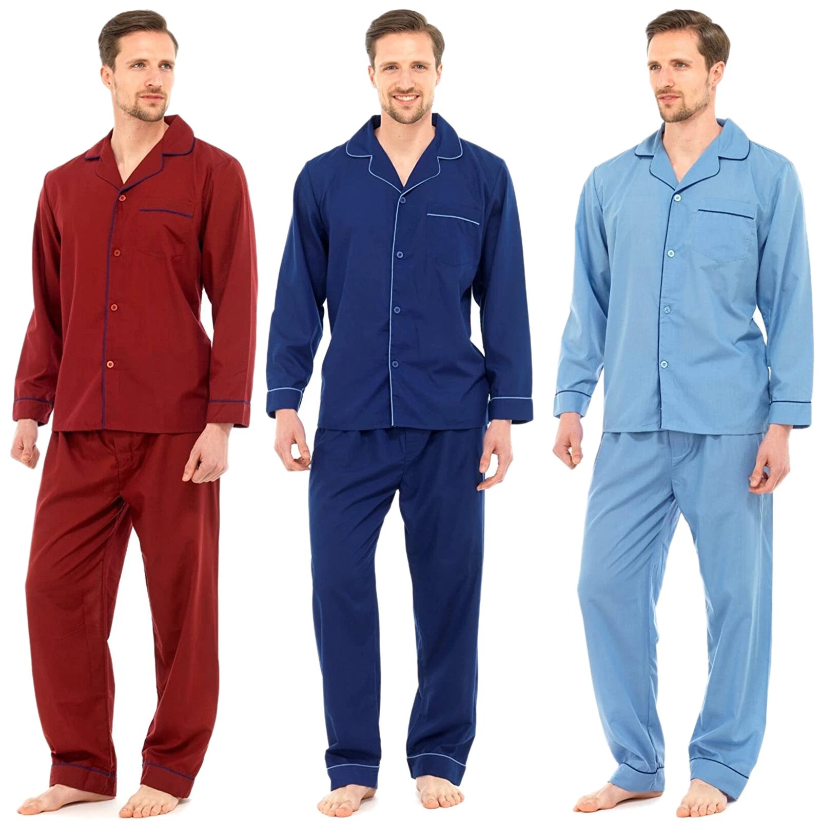MENS TRADITIONAL PYJAMAS SET PLAIN PJ NIGHTWEAR LOUNGE WEAR TOP PANTS TROUSERS