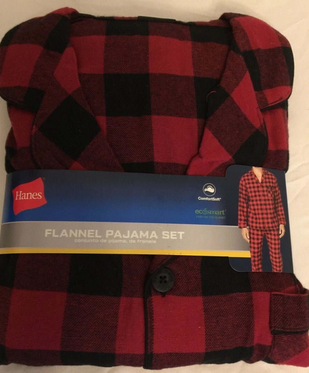 NWT Men's Hanes Flannel RED / BLACK Gray Plaid L/S Pant Set Pajamas PJs Cotton