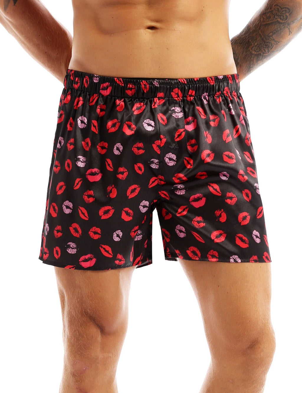Men's Silky Satin Pajamas Set Short Sleeves Button T-Shirt Tops with Shorts