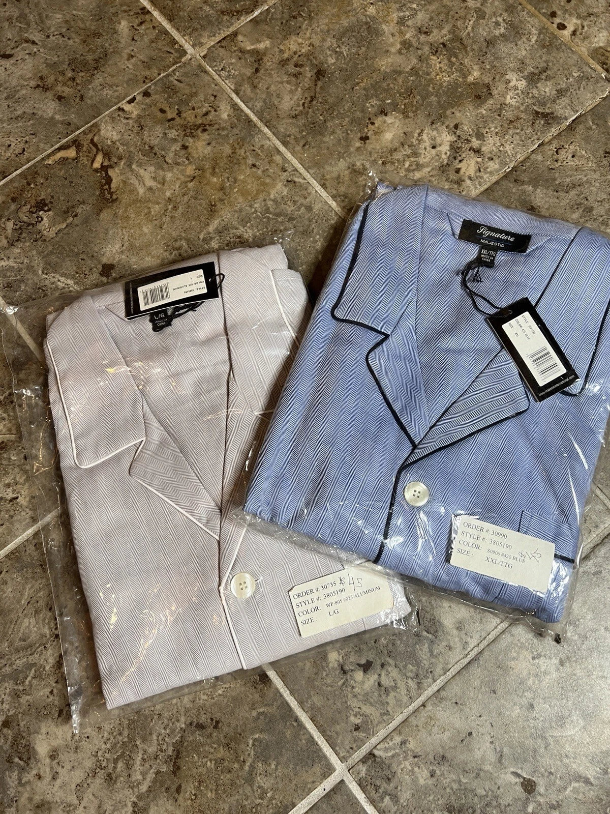 NEW Signature Majestic Men's Cotton Pajama Set Long Sleeve w/ Pants Blue or Gray