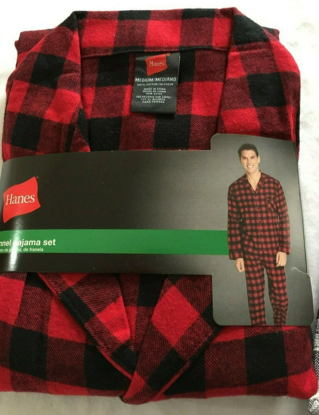 NWT Men's Hanes Flannel RED / BLACK Gray Plaid L/S Pant Set Pajamas PJs Cotton