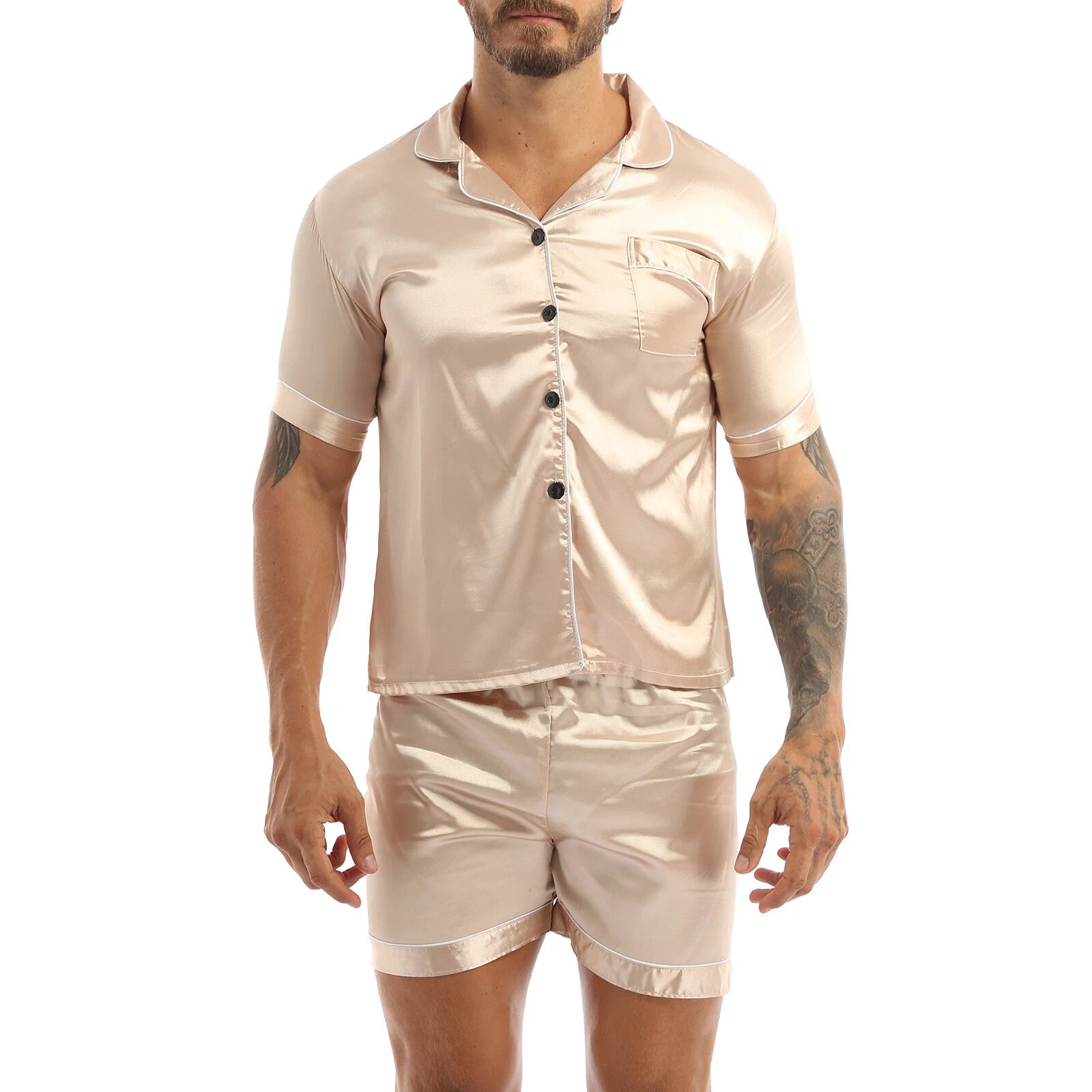 Men's Pajamas Set Soft Satin Homewear Ice Silk Bathrobes Sleepwear Nightwear