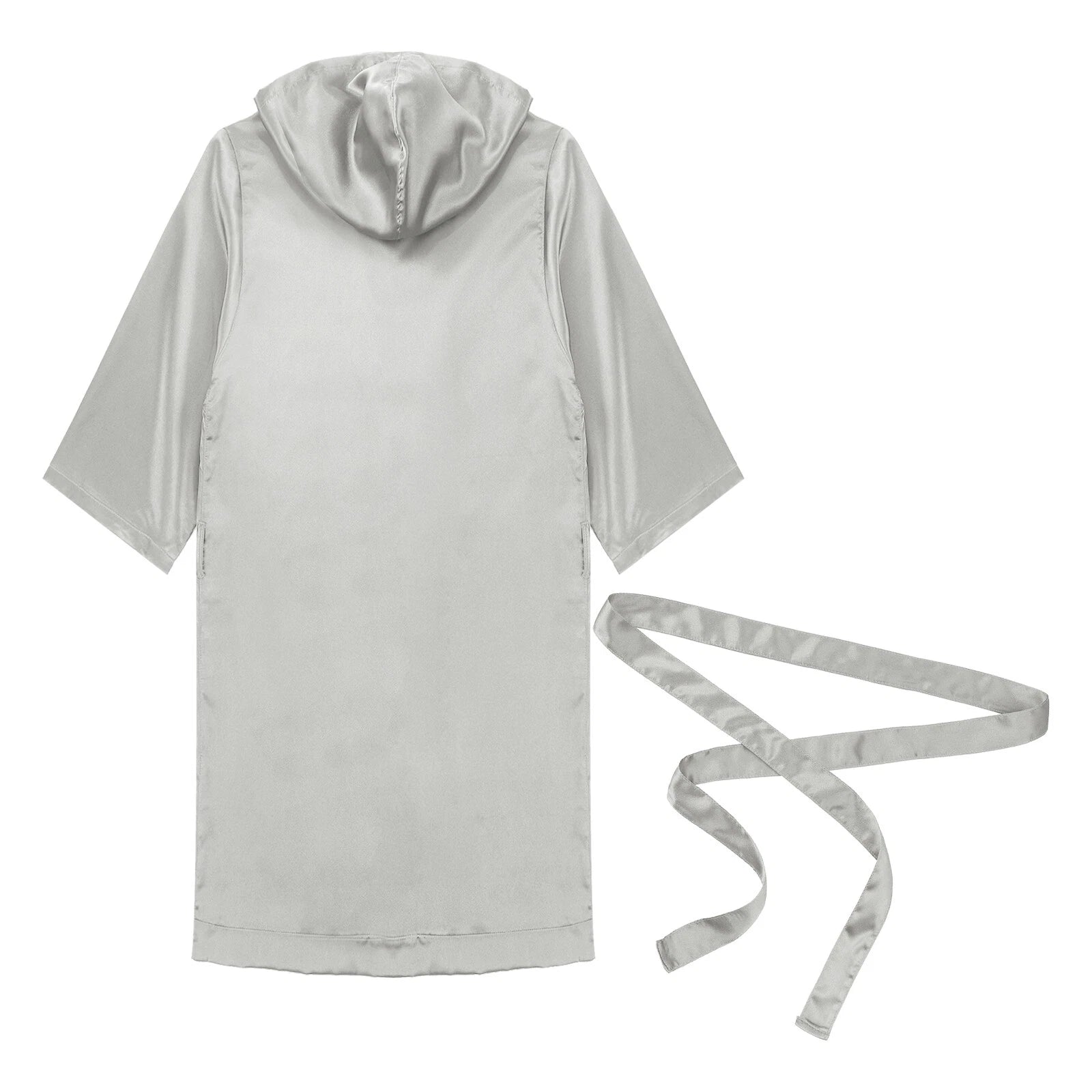 Men's Hooded Robe Set Silk Satin Night Gown Bathrobe Pajama Hot Pants Underwear