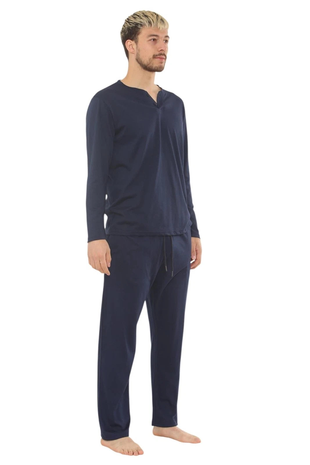 Mens Jersey Pyjama Set Long Sleeve Lounge Sleepwear Loungewear M to XXL