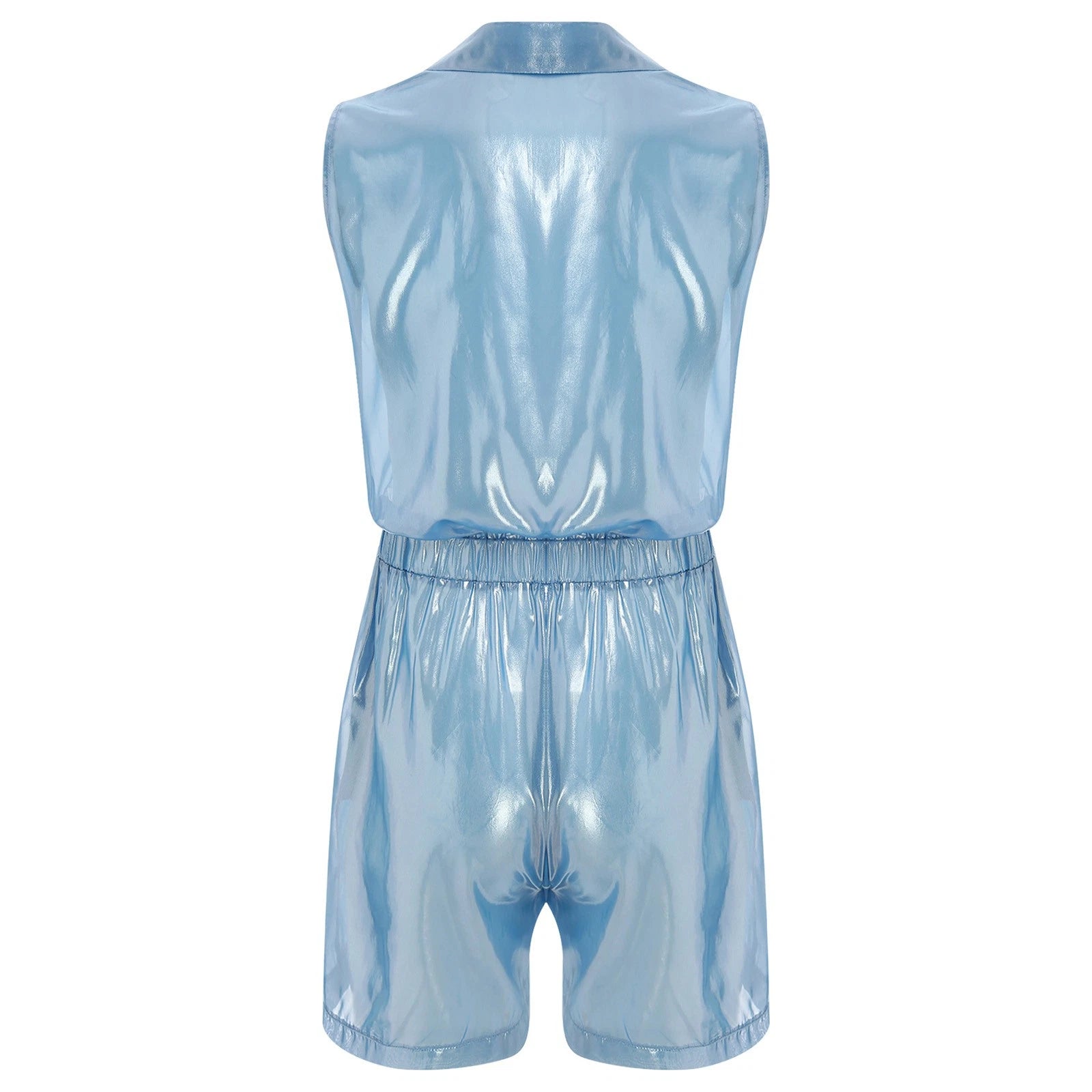 Men Shiny Glossy See-Through Metallic Chiffon Jumpsuit Bodysuit /Pajama Set