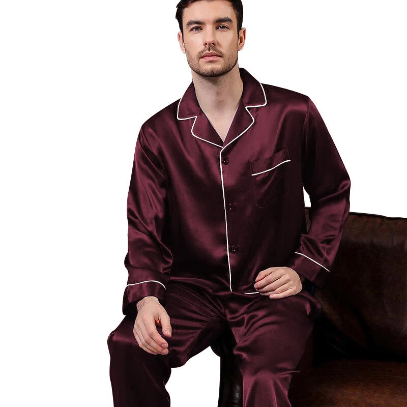 Mens Silk Satin  Pajamas -PJ Set  Top and Bottom ''5 DAY DELIVERY - USA Seller''