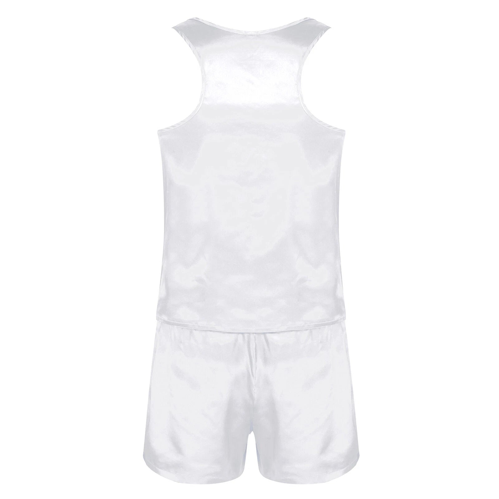 Men's Silk Satin Pajamas Set Vest Top and Boxer Shorts Sleepwear Home Loungewear