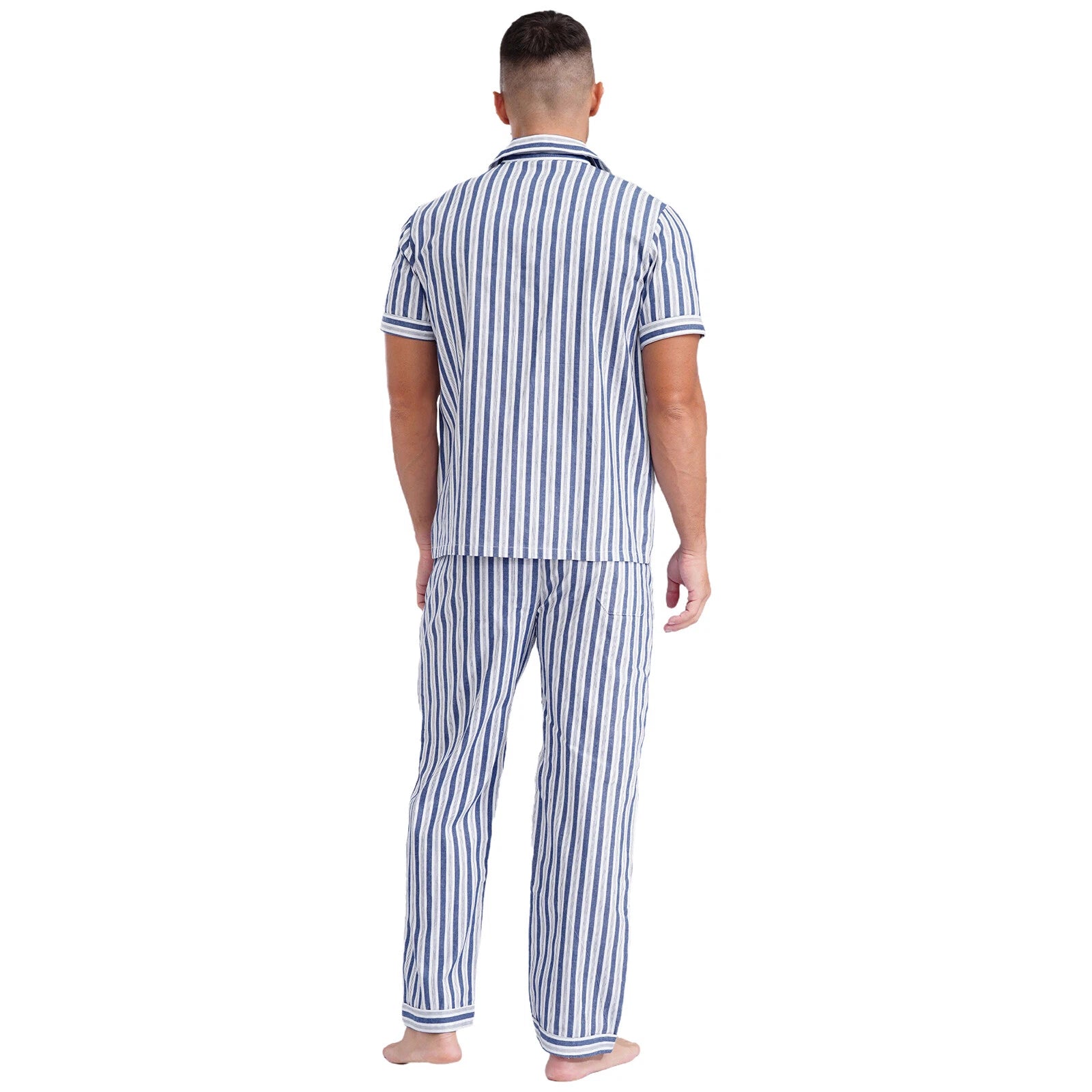 Mens Homewear Button Down Pajama Set Trousers Sleepwear Dailywear Lightweight