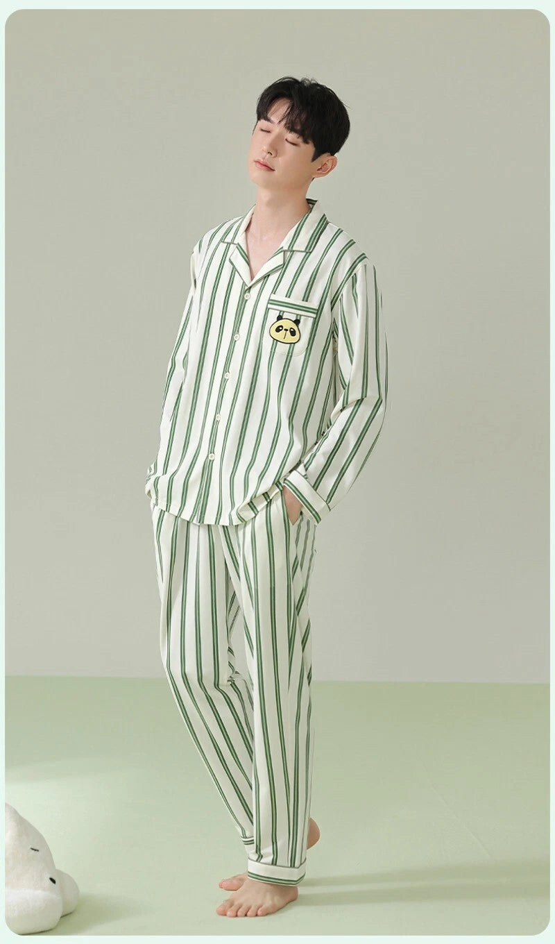 Men's Pajama Set Striped Sleepwear Antibacterial Comfortable Fashion Long Sleeve