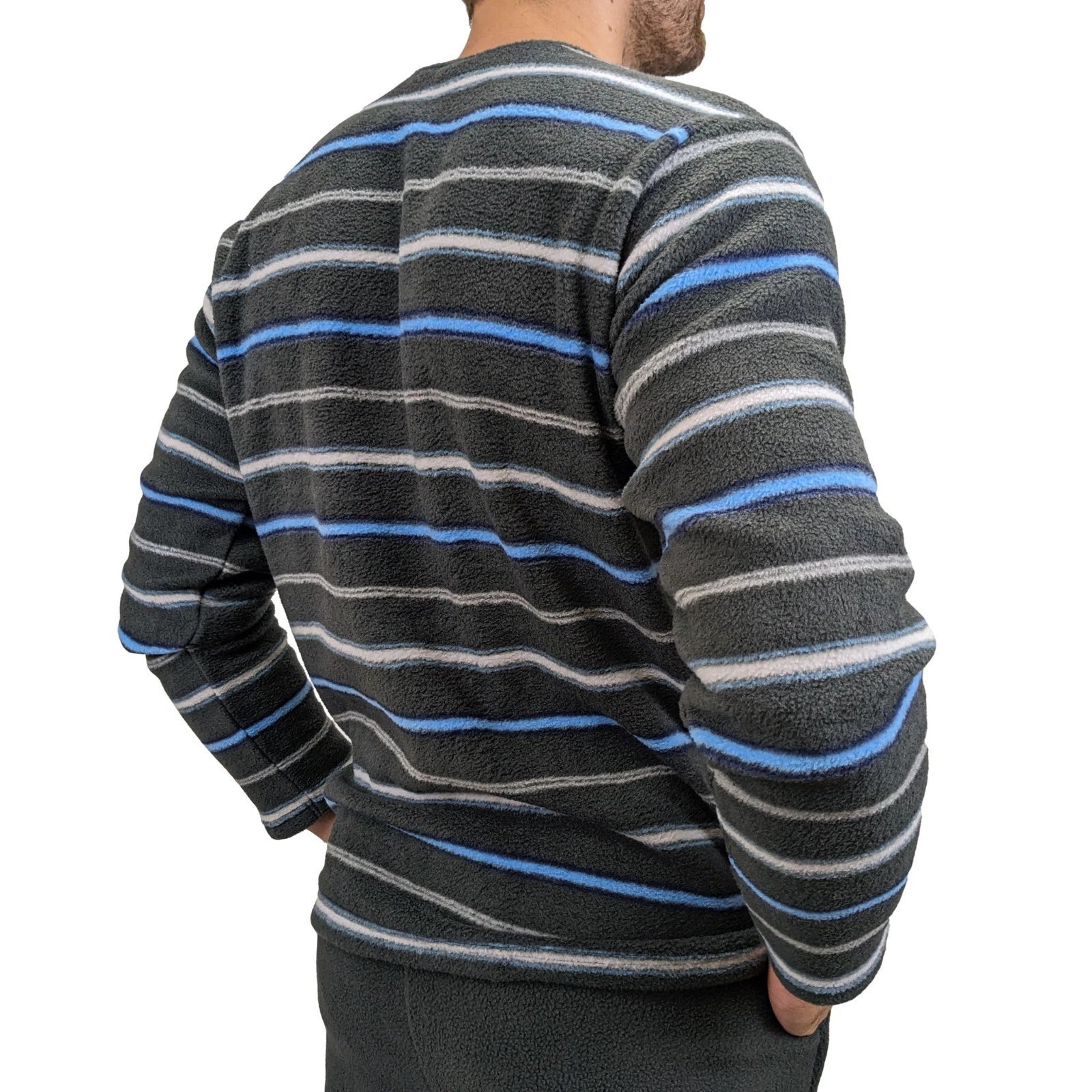 Mens Fleece Warm Soft Pyjamas Striped PJ Set Nightwear Nightsuit Pyjama S-4XL