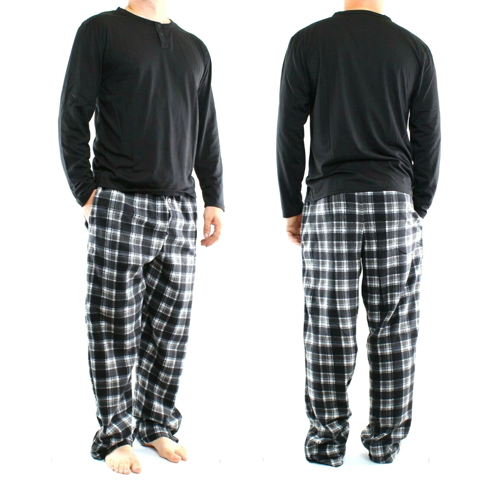 Pajama Pant and Shirt Set, Men's Jersey Knit Top with Microfleece Pants, 2 Piece