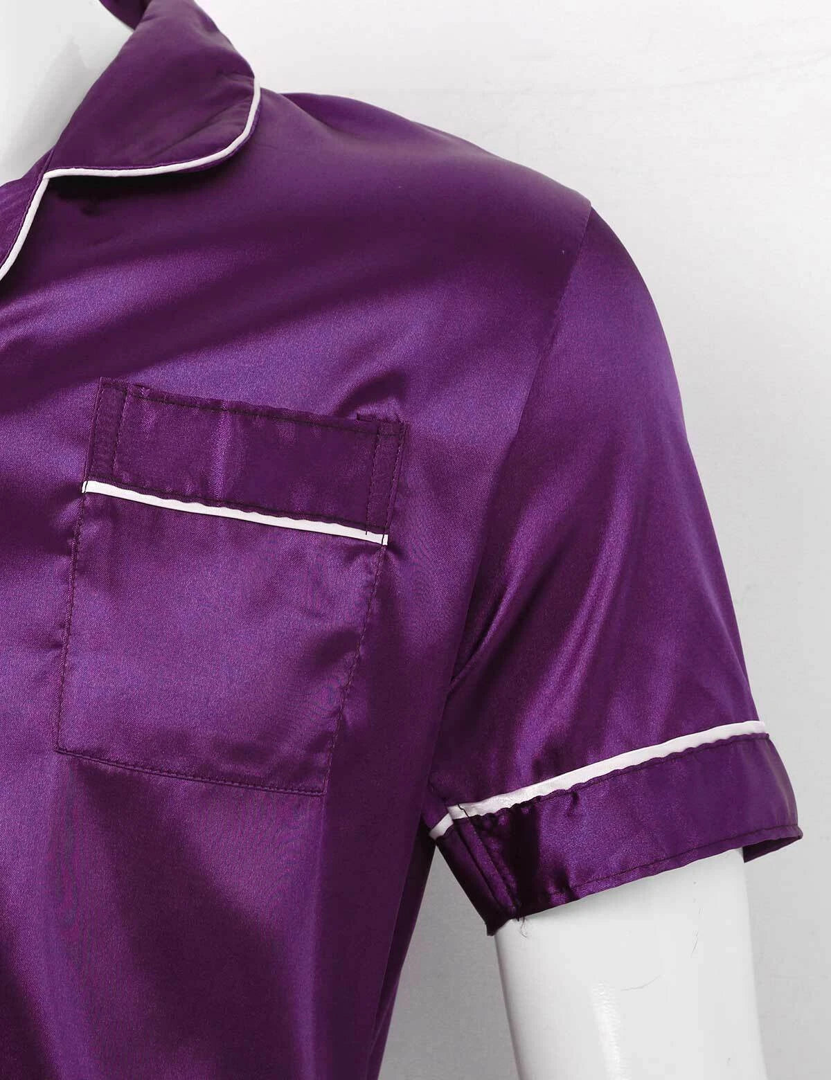Men Silk Satin Pajamas Set Shirt Top Shorts Pants Long Robe Sleepwear Nightwear