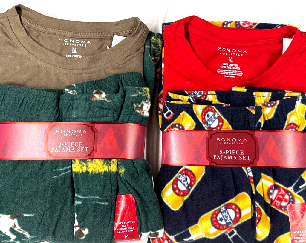 Men New SONOMA 2-Piece Pajama Set-Short Sleeves Tee/Fleece Pants-Choice Color
