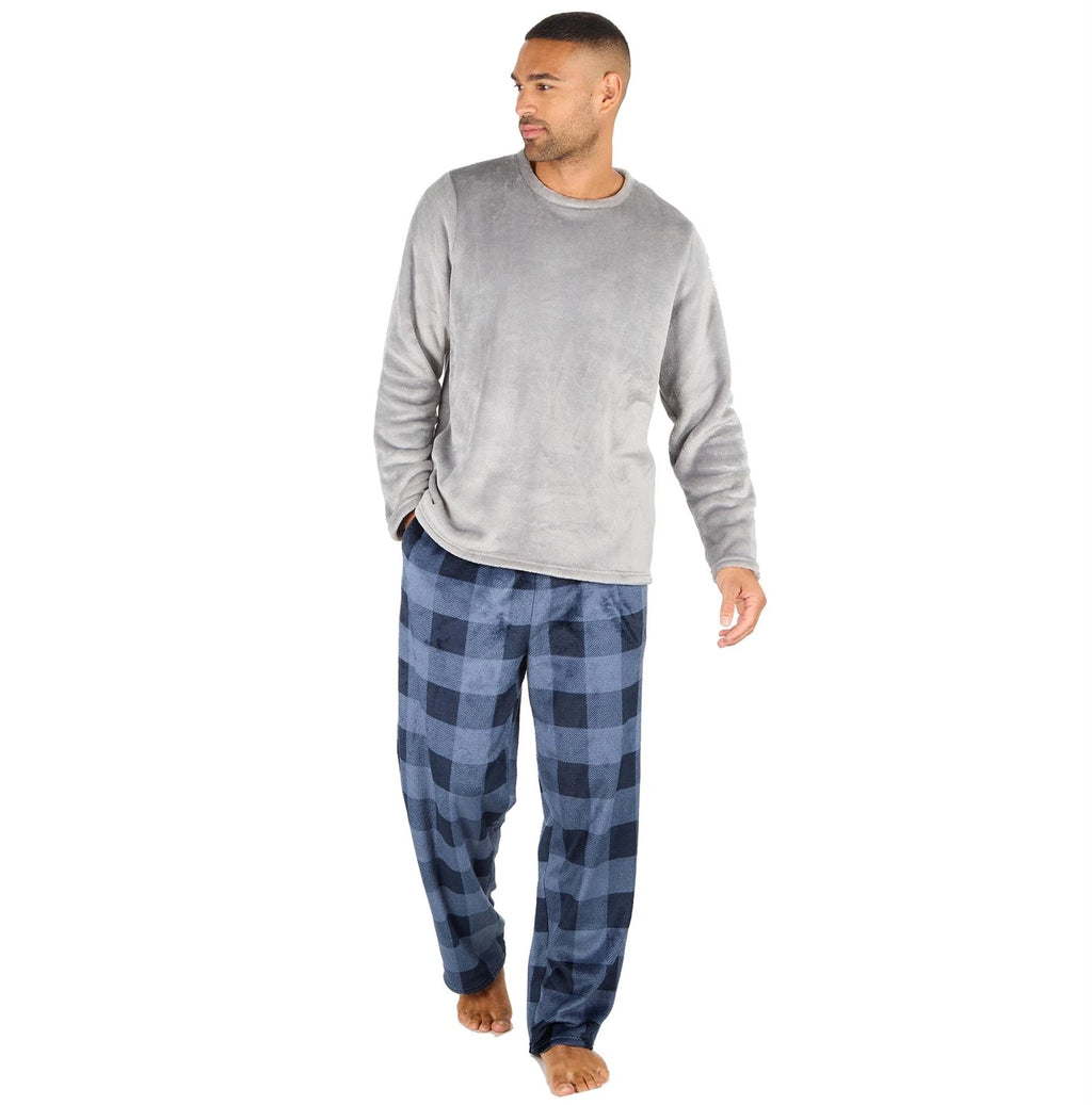 Mens Fleece Pyjamas Long Sleeve Pyjama Set Gamer Gaming Check Size S-XXL