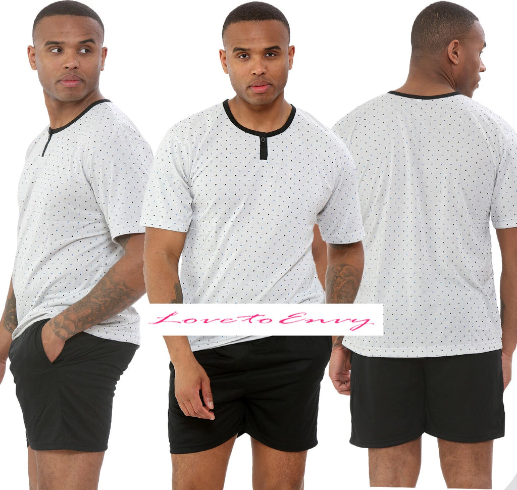 Mens Shorts PYJAMA Set Short Sleeve Crew Neck Mens PJ Lounge Wear Nightwear Set
