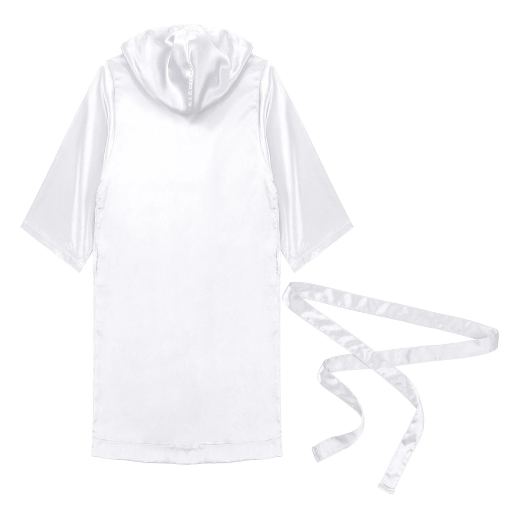 Men's Hooded Robe Set Silk Satin Night Gown Bathrobe Pajama Hot Pants Underwear