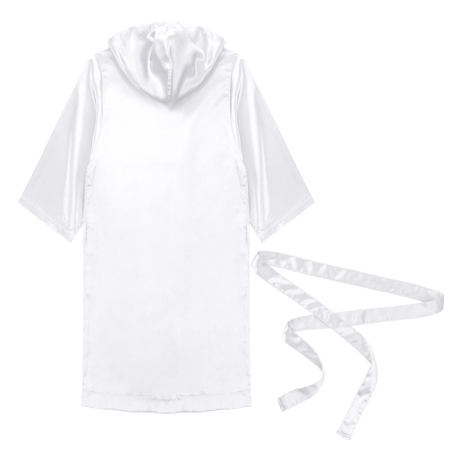 Men's Hooded Robe Set Silk Satin Night Gown Bathrobe Pajama Hot Pants Underwear