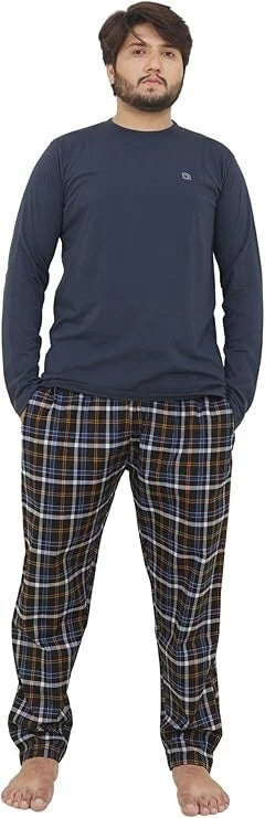 Mens Checked Pyjama Set Lounge Top Pants PJs Pajamas Nightwear UK S-3XL