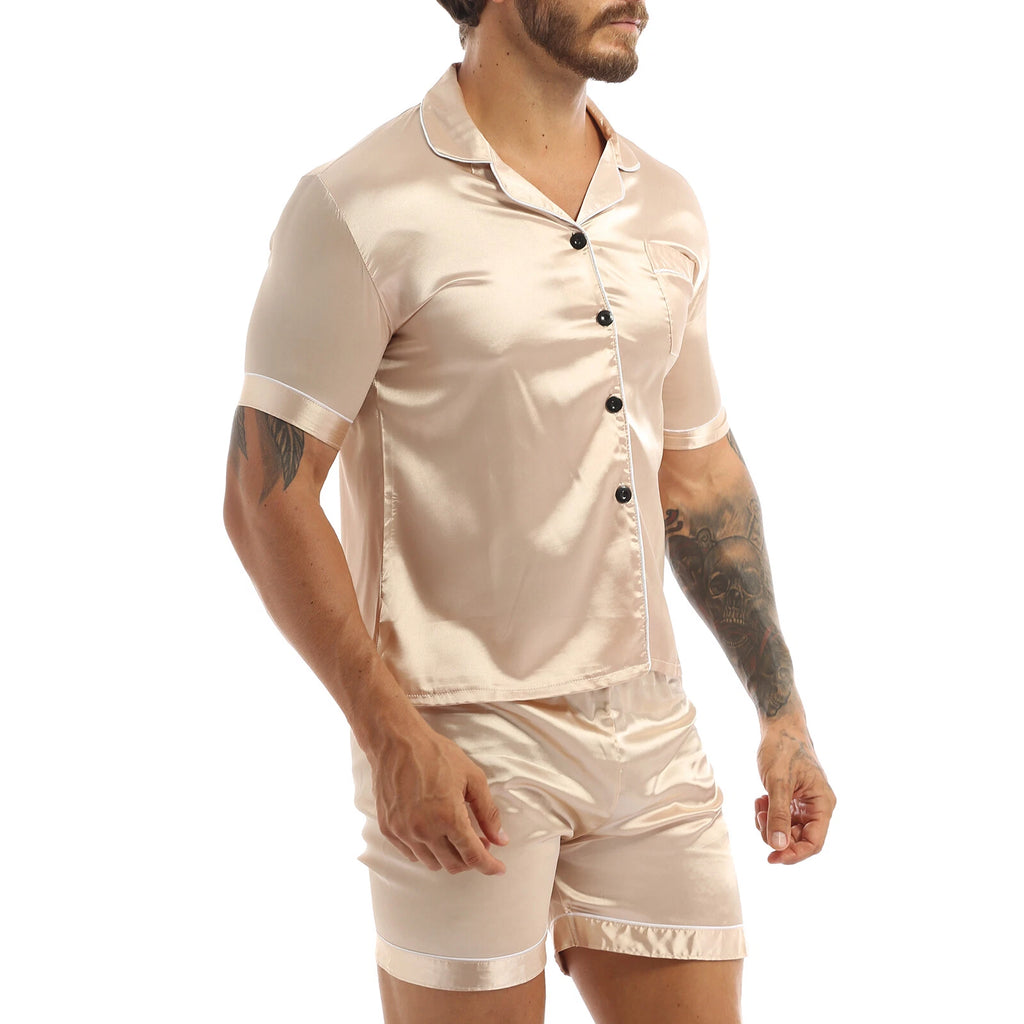 Men's Pajamas Set Soft Satin Homewear Ice Silk Bathrobes Sleepwear Nightwear