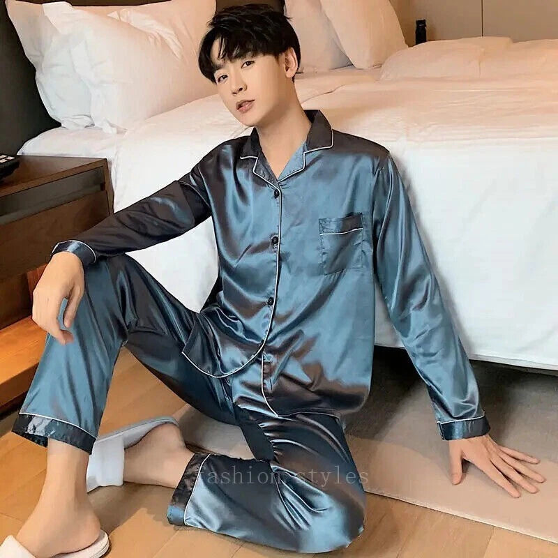 Men's Pajamas Set New in Single-breasted Long Sleeve Big Size