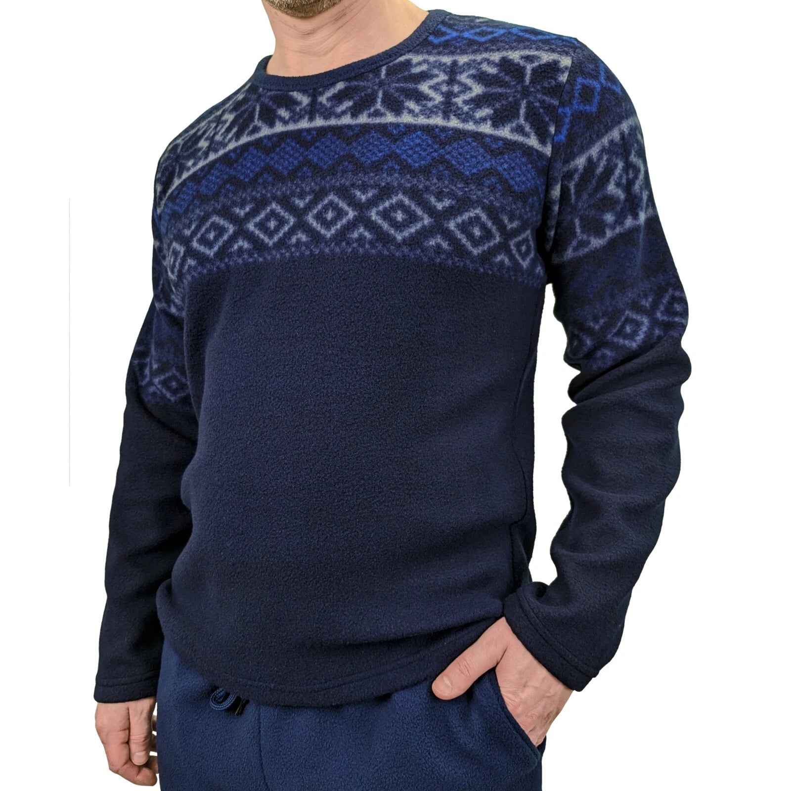 Men's Pyjama Set Fairisle Comfort Fleece Design PJS Soft Warm 2 PC S-4XL L/S PJ