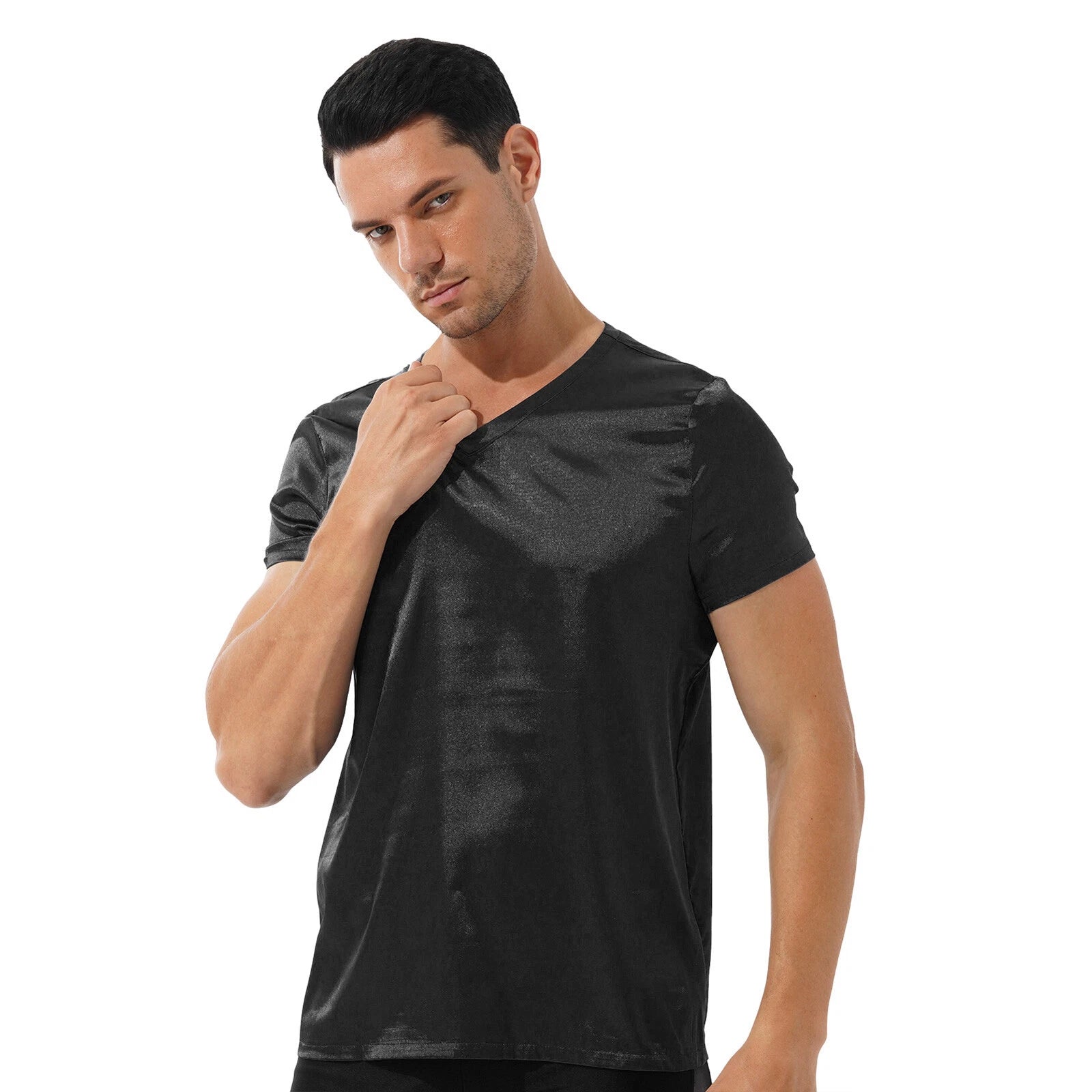 Mens Muscle Shirts Pajama Set Sexy Satin Sleepwear Tank Top Shorts Nightwear