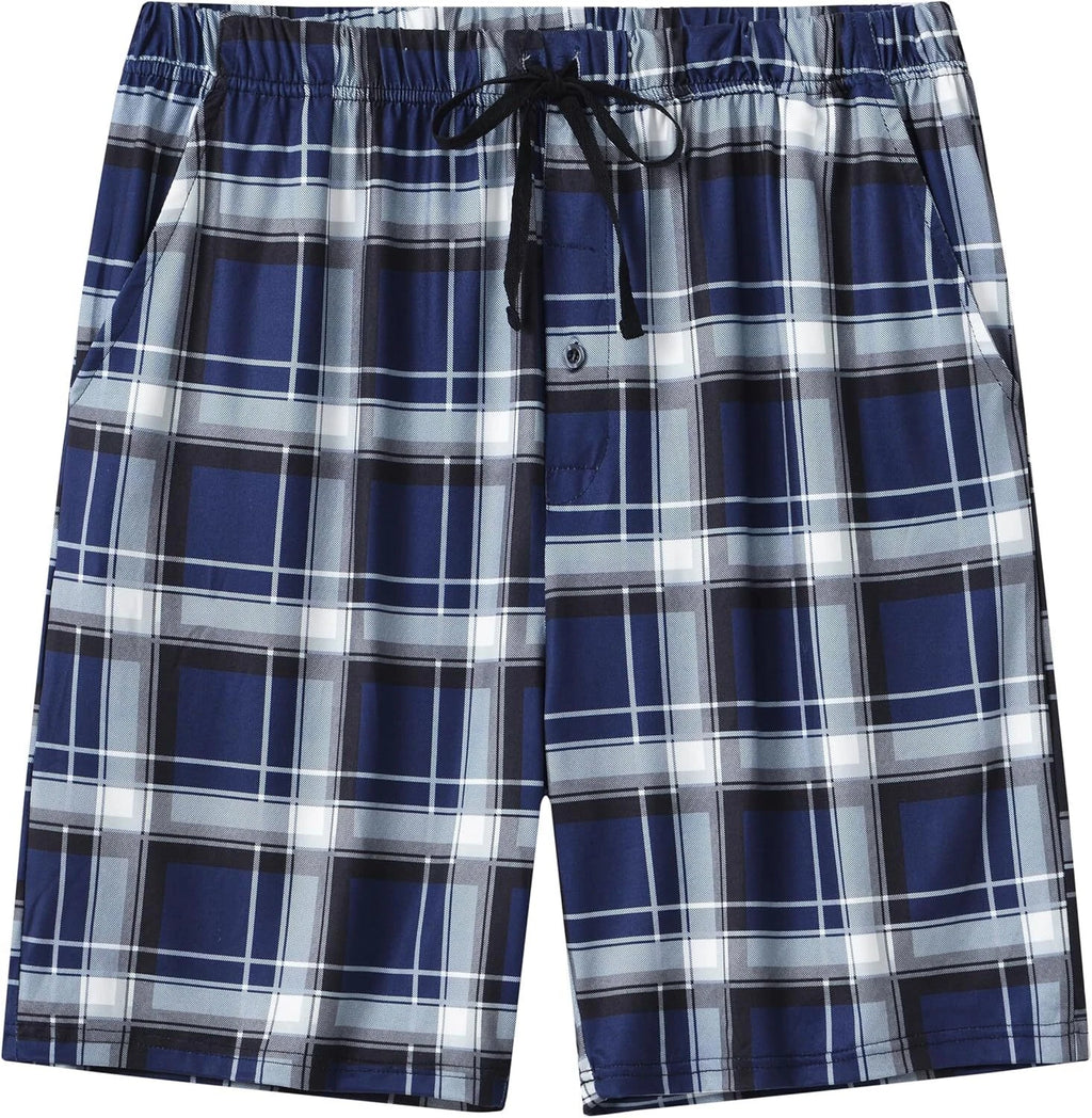 Men's Sleepwear Lounge Shorts 100% Cotton Plaid Pajama Bottoms Button Fly 3 Pack