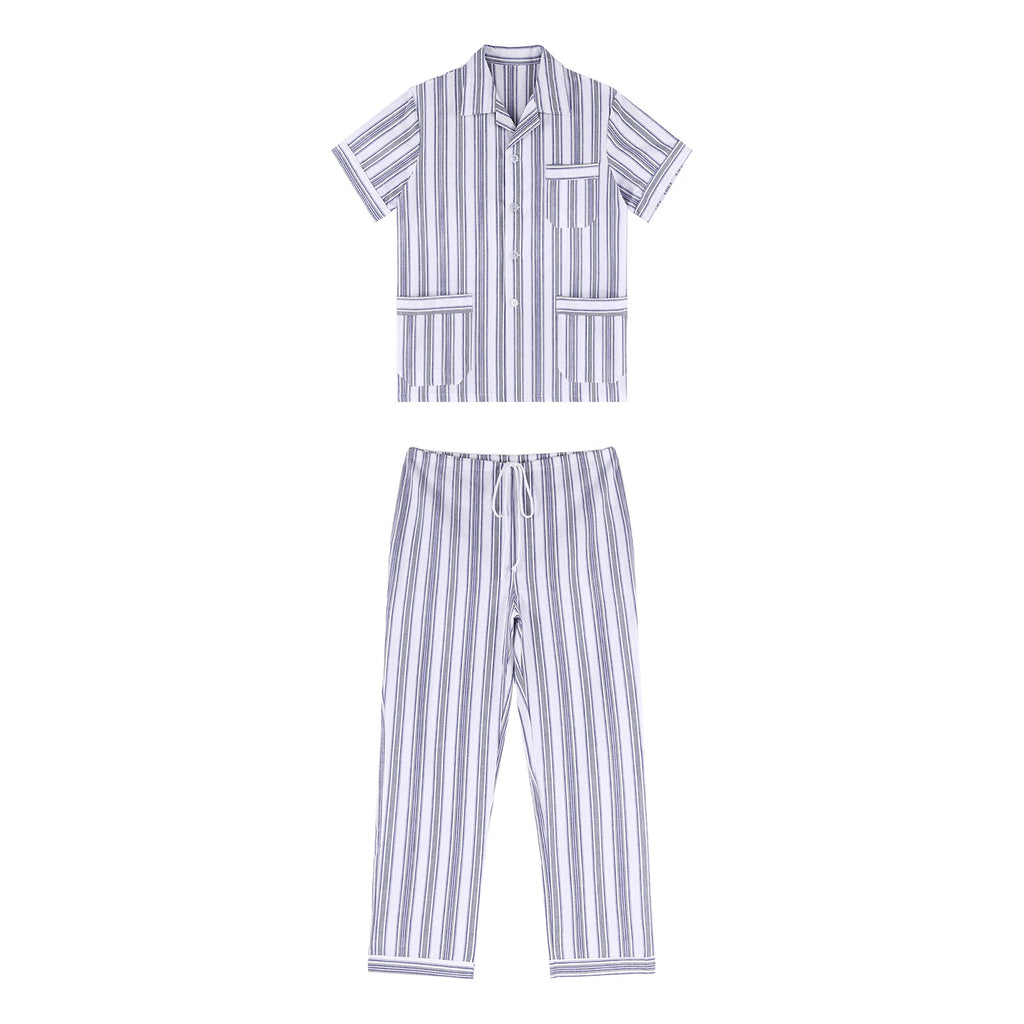 Mens Homewear 2pcs Pajama Set Sleep Sleepwear Shirt Nightgown Button Down Suits