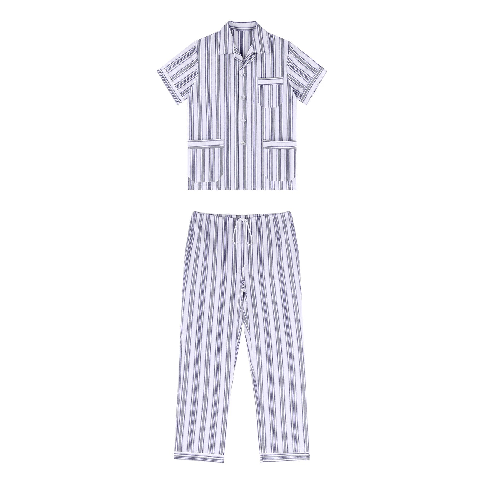 Mens Homewear 2pcs Pajama Set Sleep Sleepwear Shirt Nightgown Button Down Suits