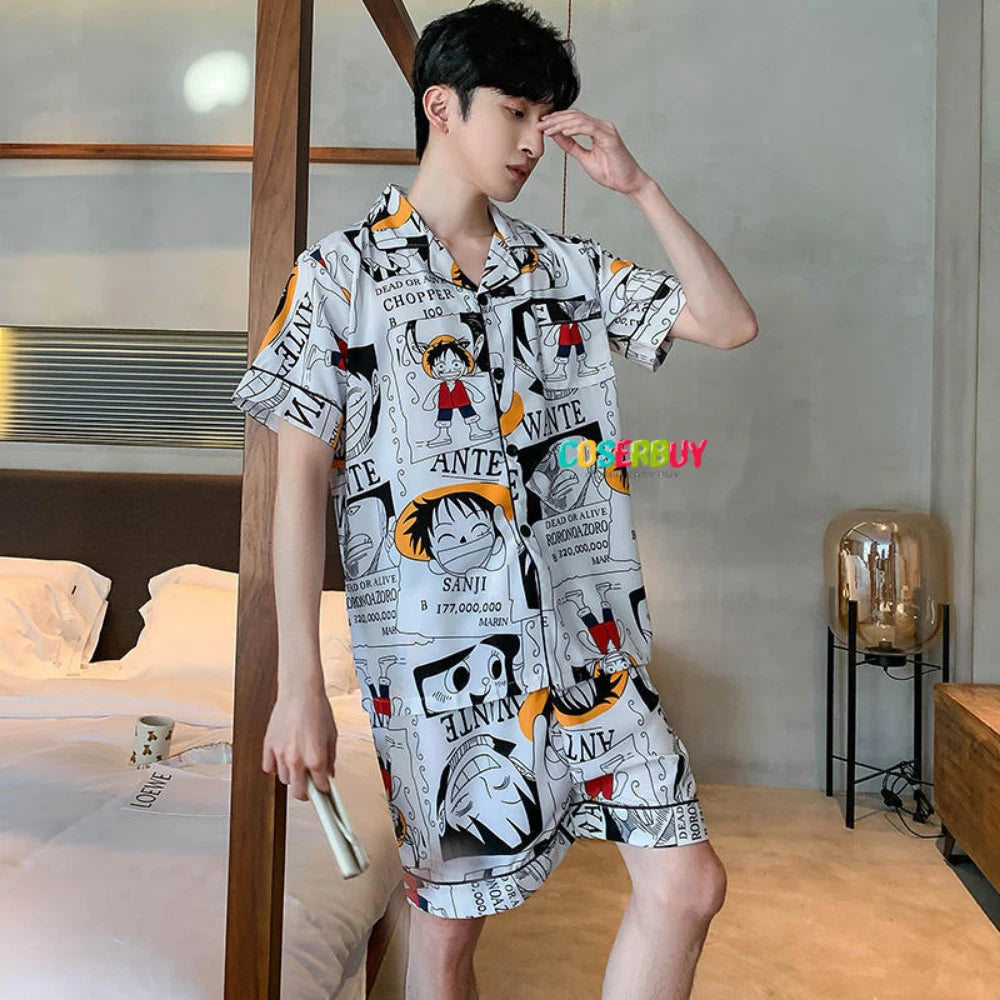 Anime One Piece Cosplay Monkey D. Luffy Pajamas Men Summer Home Clothing Shorts