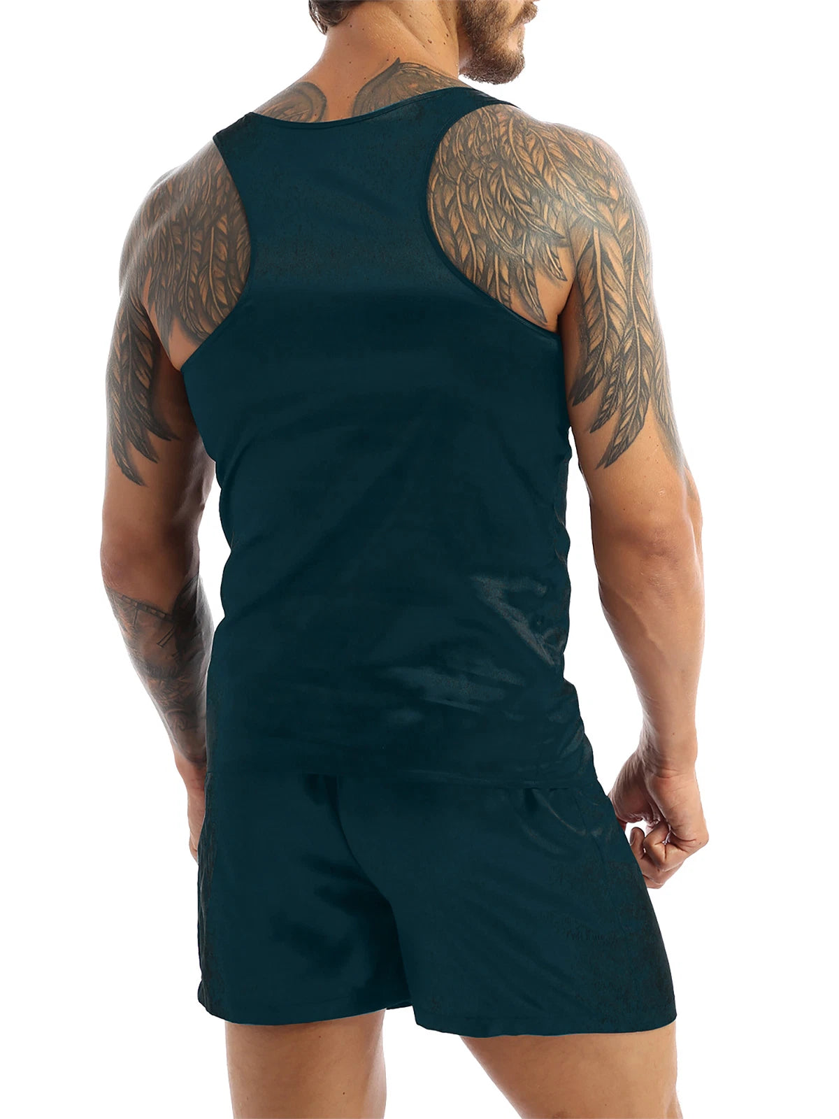 Men's Satin Pajamas Set Soft Silky Loungewear Nightwear Shirts Top with Shorts