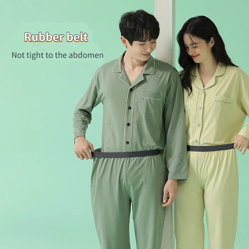 Men's Homewear Pajama Set Pure Color Soft Comfort Antibacterial Long Sleeve