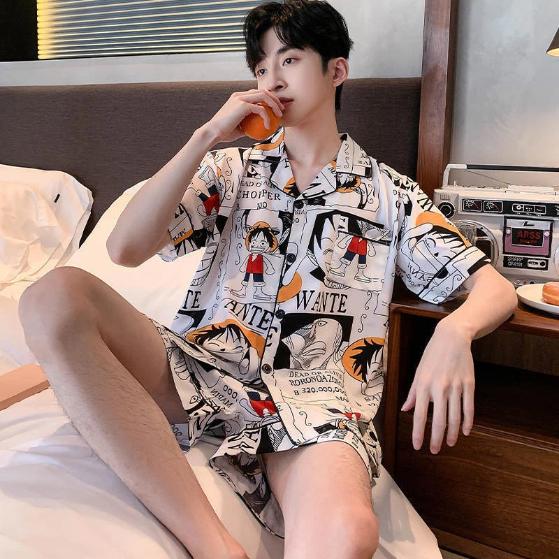 Anime One Piece Cosplay Monkey D. Luffy Pajamas Men Summer Home Clothing Shorts