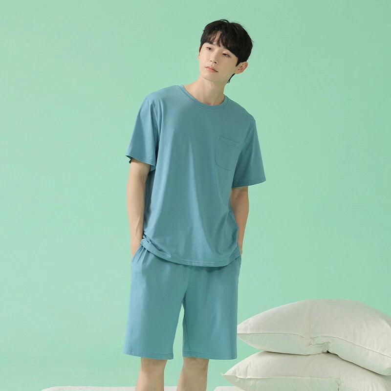 Men's Pajamas Soft Cooling Pure Color Short Sleeve Comfortable Summer Home Wear