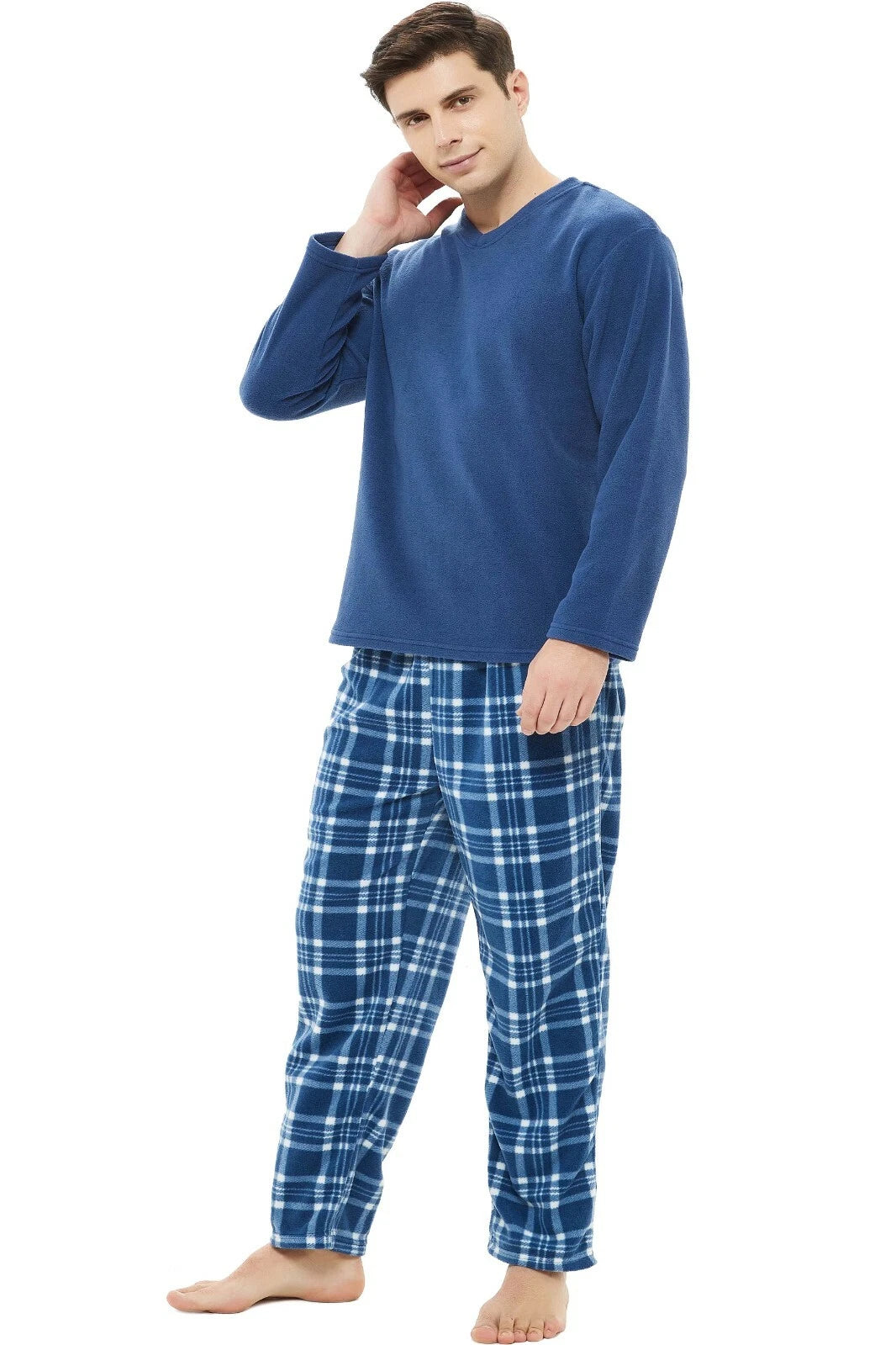 Mens pyjamas fleece set suit full length long sleeve loungewear nightwear pjs