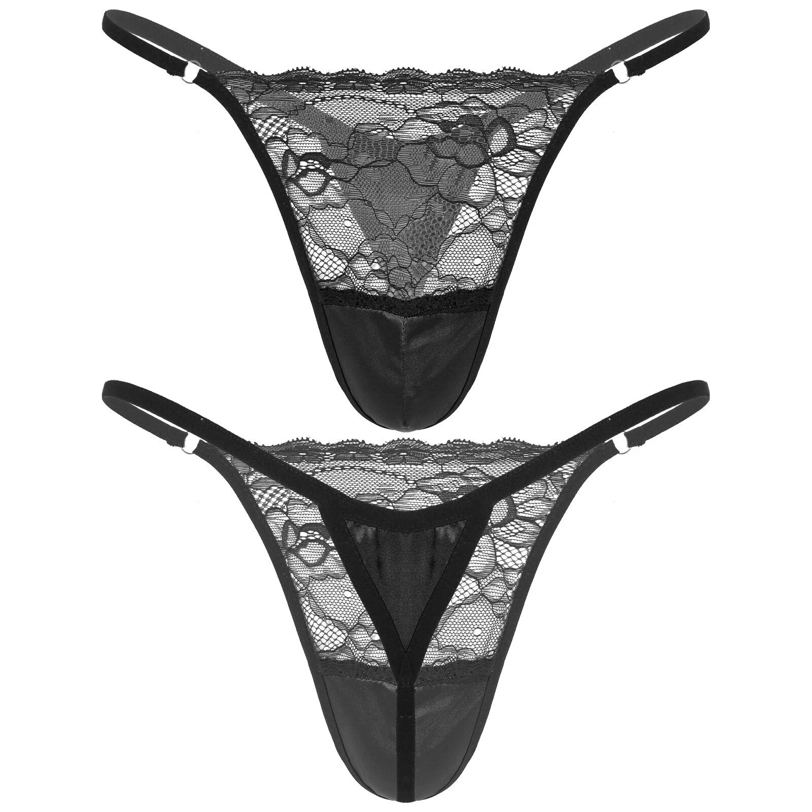 Men Ruffled Lingerie Set Cami Straps Bandeau Bra Thong 2Pcs Crossdresser Pajamas