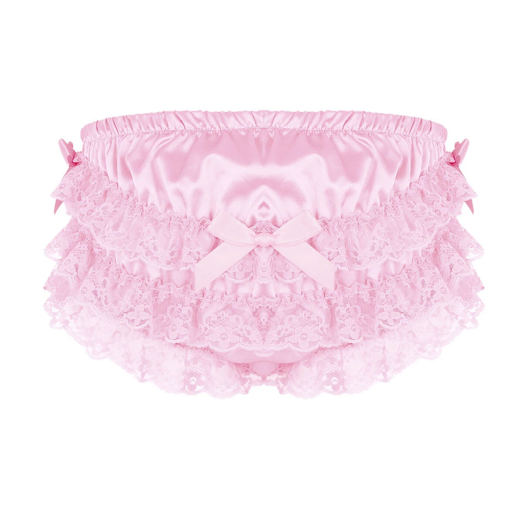 Men Ruffled Lingerie Set Cami Straps Bandeau Bra Thong 2Pcs Crossdresser Pajamas