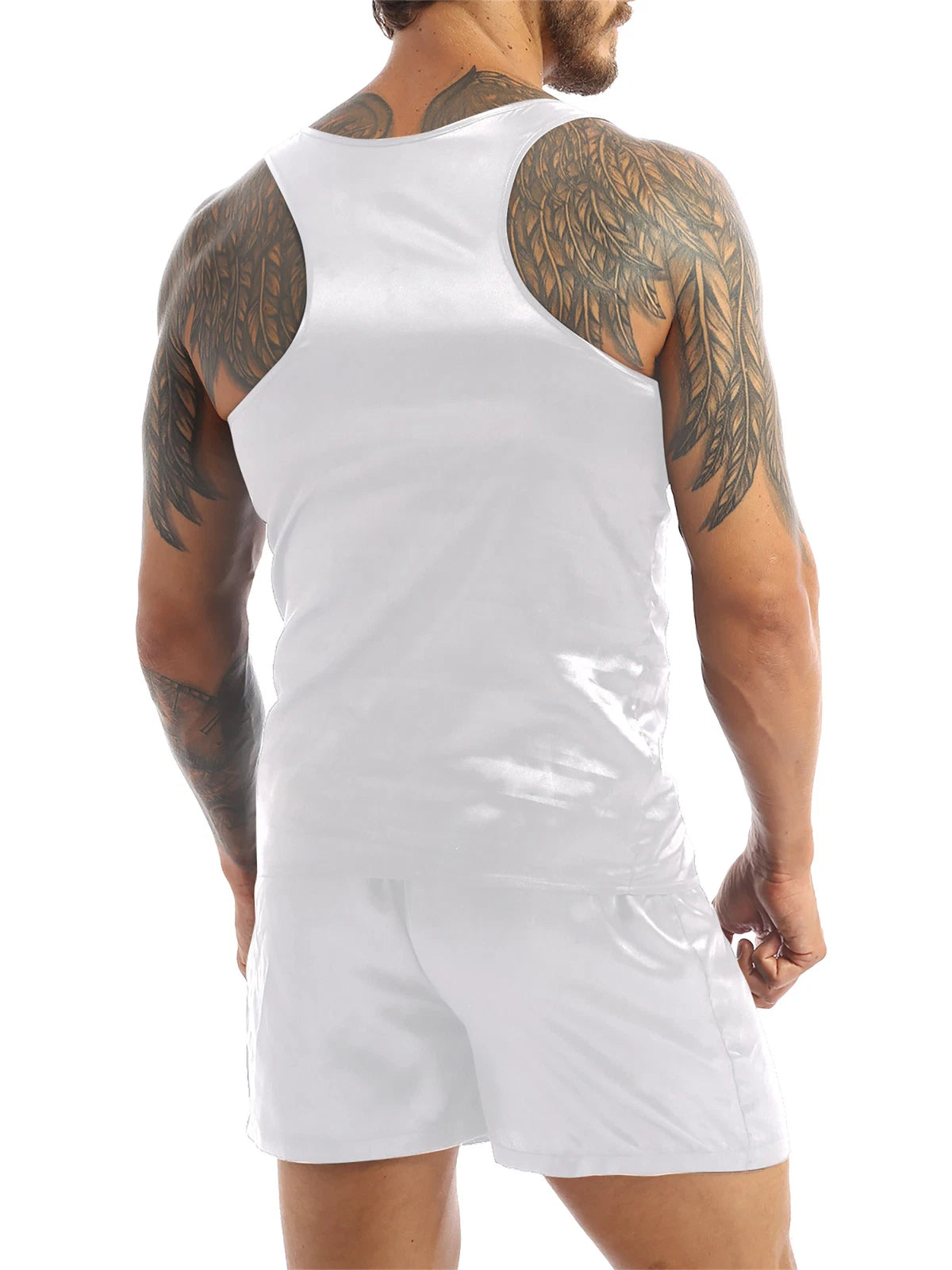 Men's Satin Pajamas Set Soft Silky Loungewear Nightwear Shirts Top with Shorts