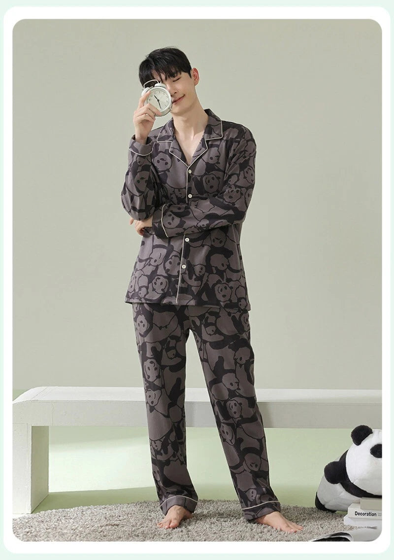 Men's Fashion Pajama Set Panda Print Comfortable Homewear Leisure Wear Sleepwear