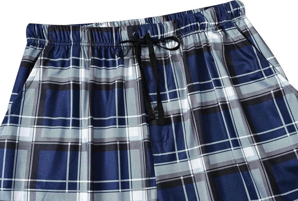 Men's Sleepwear Lounge Shorts 100% Cotton Plaid Pajama Bottoms Button Fly 3 Pack
