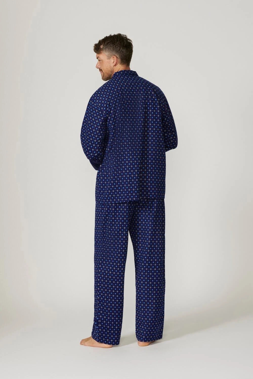 Mens Contare Sizes S-7XL Navy Blue Cotton Flannel Long Sleeve Pyjama Set Pjs
