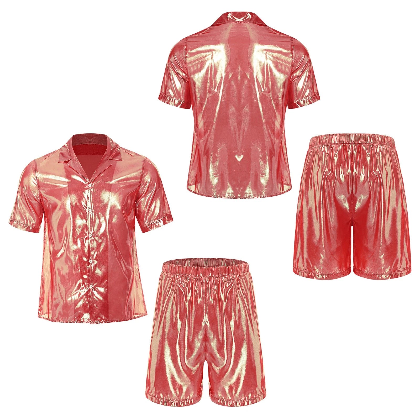Men Shiny Glossy See-Through Metallic Chiffon Jumpsuit Bodysuit /Pajama Set