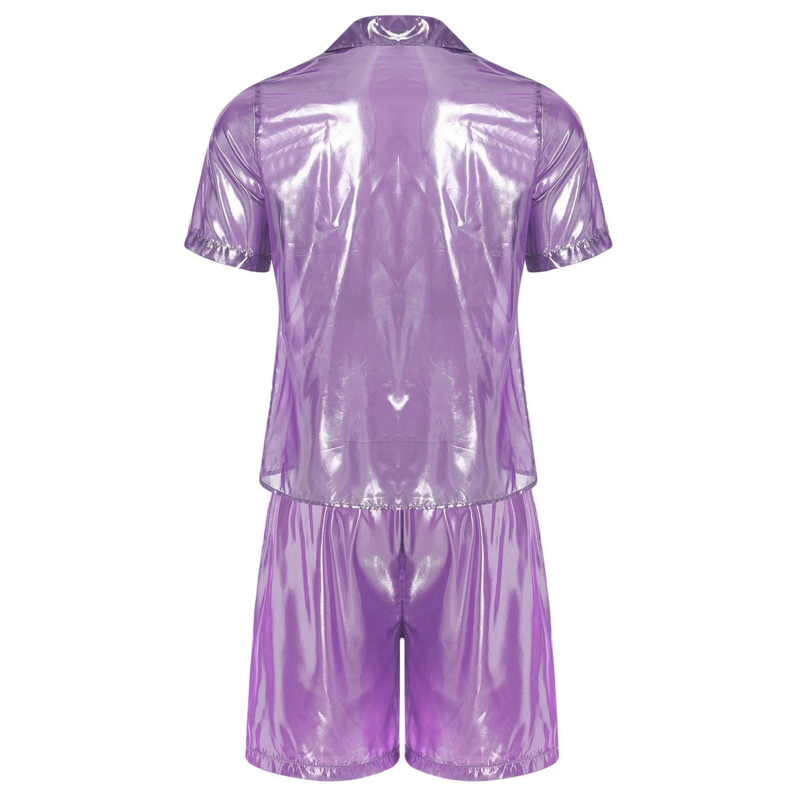 Men Shiny Glossy See-Through Metallic Chiffon Jumpsuit Bodysuit /Pajama Set