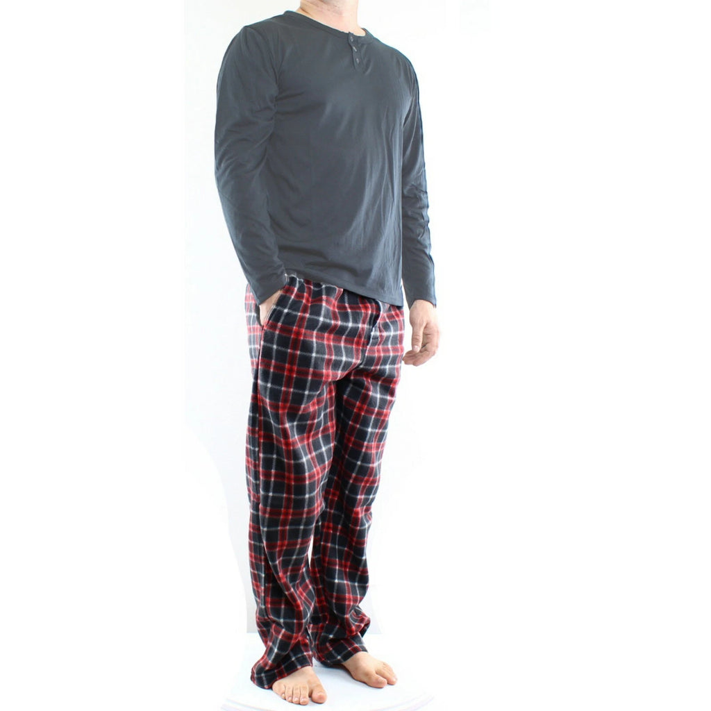 Pajama Pant and Shirt Set, Men's Jersey Knit Top with Microfleece Pants, 2 Piece