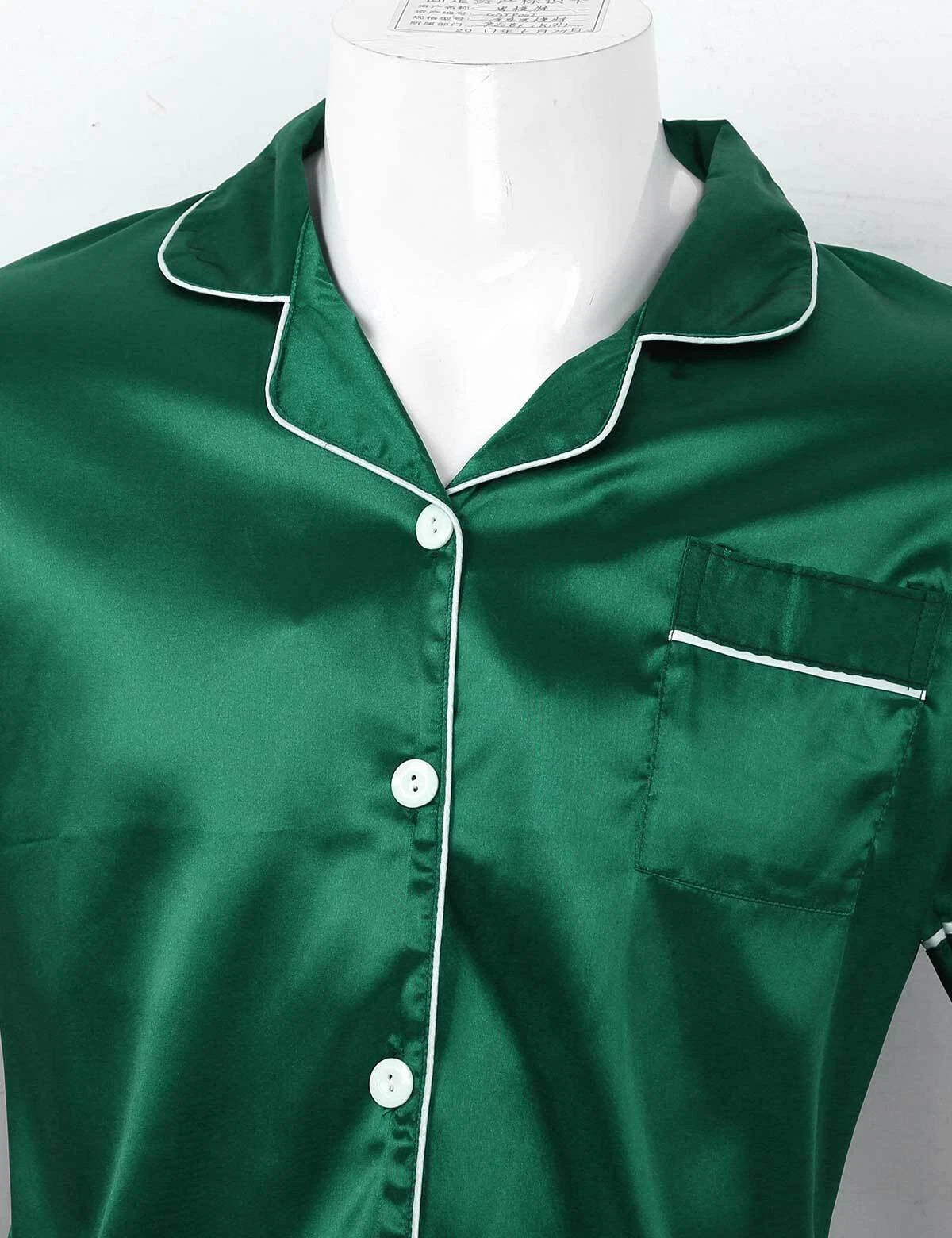 Men's Silky Satin Pajamas Set Short Sleeves Button T-Shirt Tops with Shorts