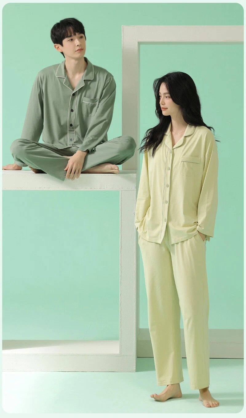 Men's Homewear Pajama Set Pure Color Soft Comfort Antibacterial Long Sleeve