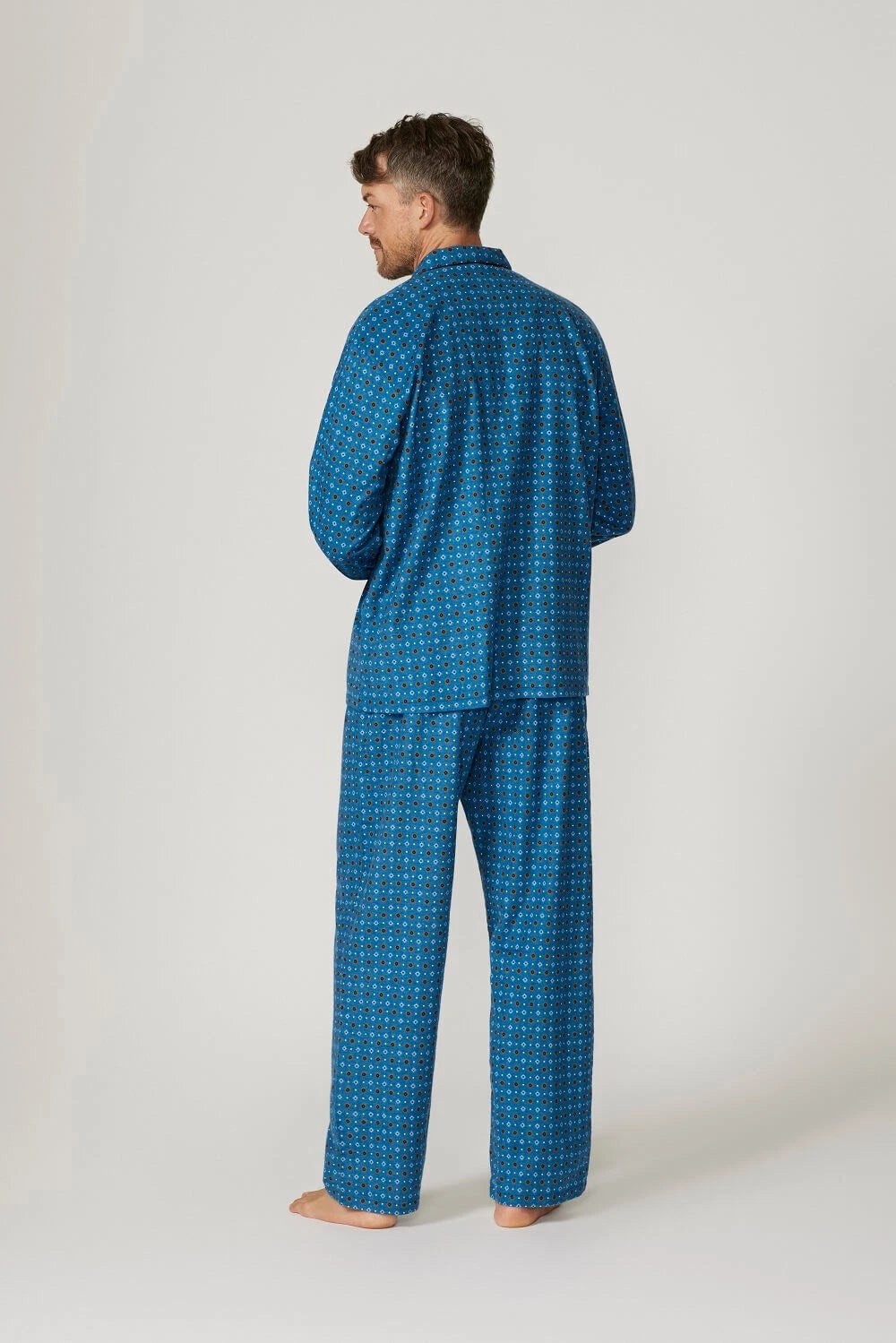Mens Contare Sizes S-7XL Blissful Blue Cotton Flannel Long Sleeve Pyjama Set Pjs